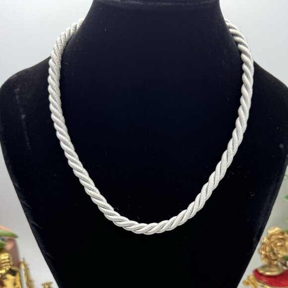 Judith Ripka Sterling Silver Grey Silk Cord Diamonique Necklace 16" Choker - Picture 1 of 9